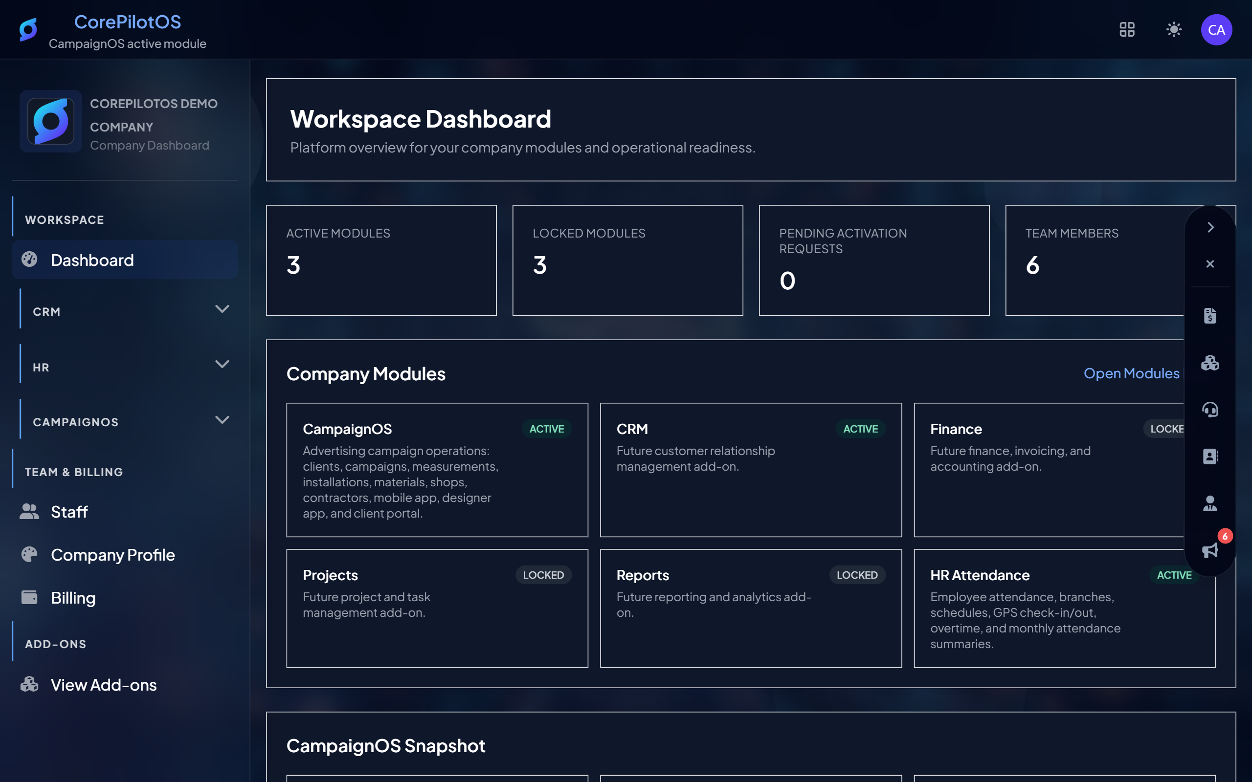 CorePilotOS dashboard preview